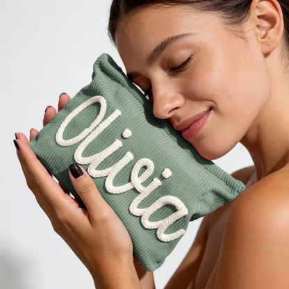 Custom Chenille Travel Makeup Bag, Personalized Corduroy Name Toiletry Bag, Gift For Her