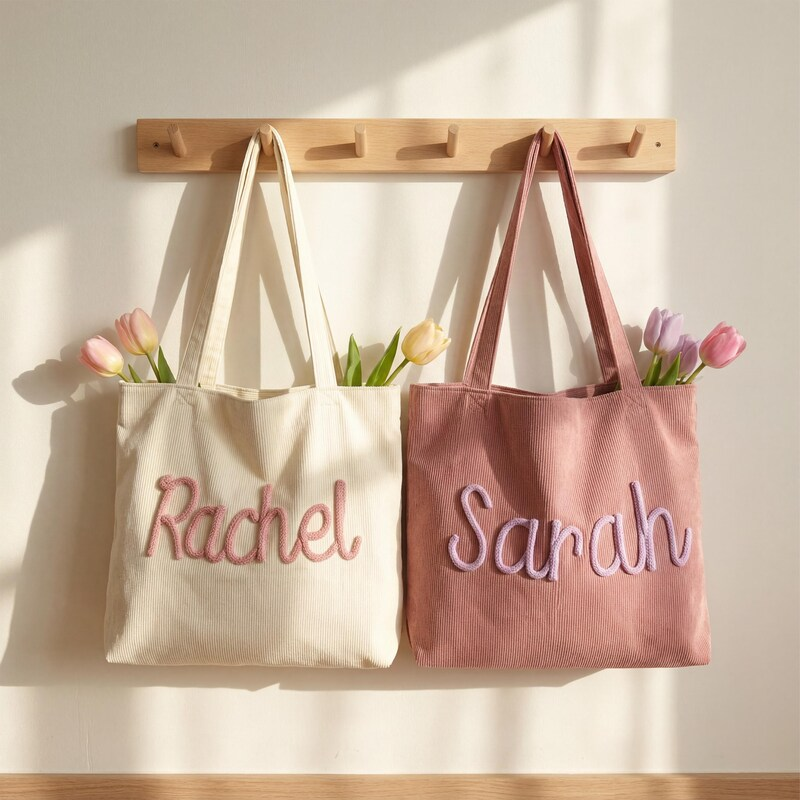 Custom Chenille Name Tote Bag with Zipper, Travel Tote, Mother's Day Gift, Gift for Her