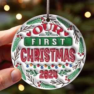 Our First Christmas 3D Inflated Ornament, Personalized Circle Ornaments, Christmas Gifts