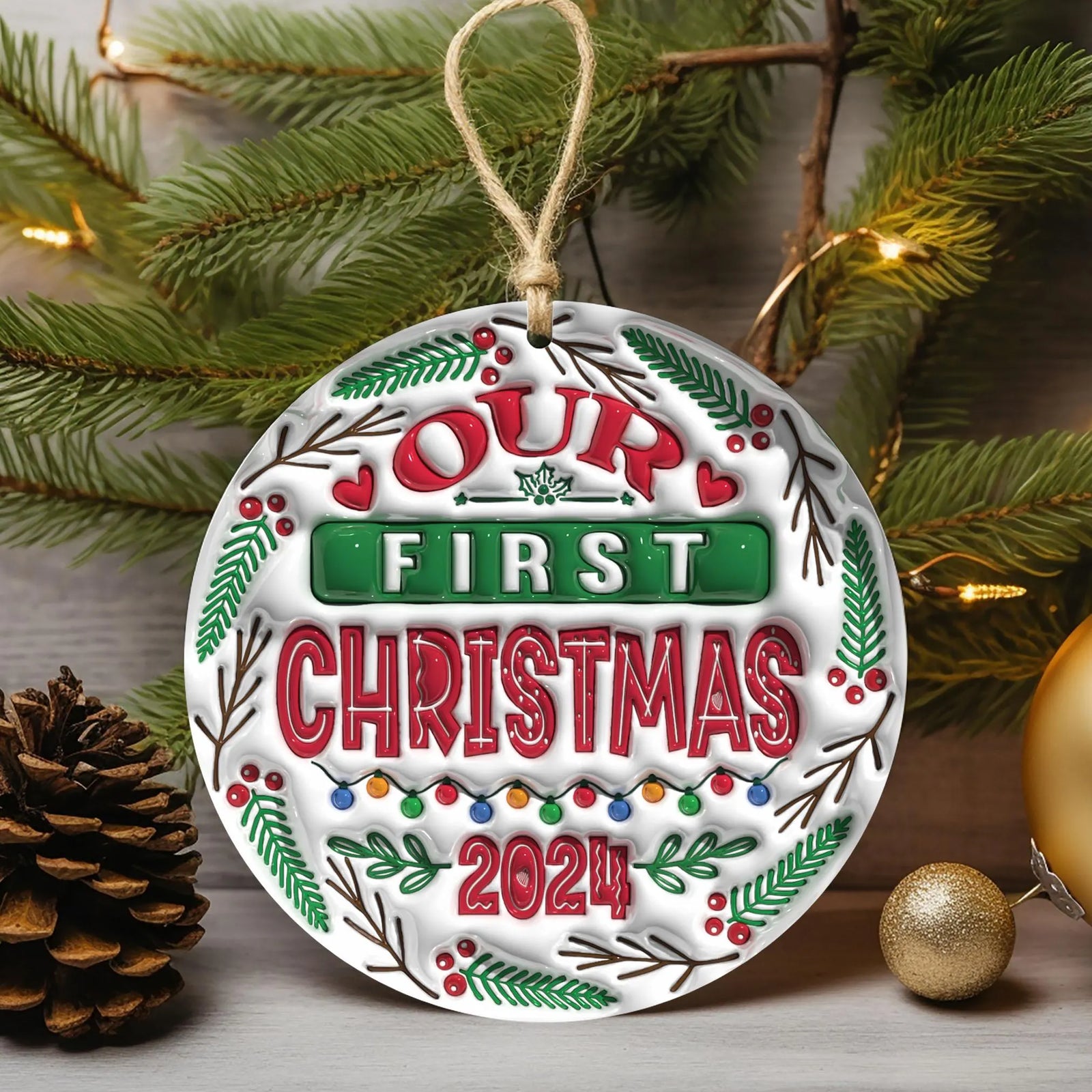 Our First Christmas 3D Inflated Ornament, Personalized Circle Ornaments, Christmas Gifts