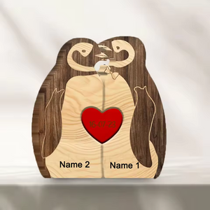 Personalized Custom Penguin Family Wooden Puzzle DIY Engraving Name Sculpture Home Decor