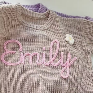 Embroidered Baby Name Flower Sweater, Personalized Baby Sweater, Custom Baby Clothes, Baby Shower Gift, Gift For Christmas