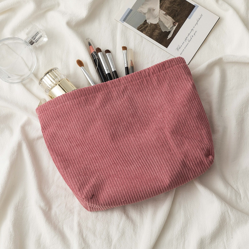Custom Chenille Travel Makeup Bag, Personalized Corduroy Name Toiletry Bag, Gift For Her
