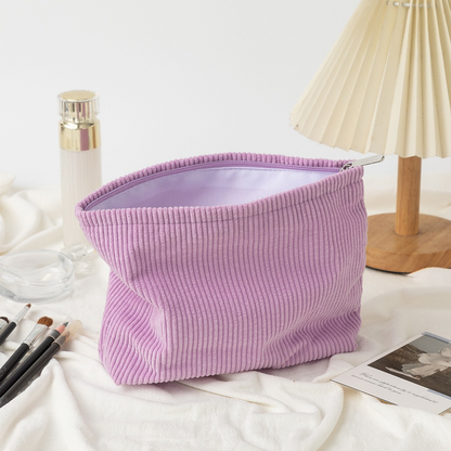 Custom Chenille Travel Makeup Bag, Personalized Corduroy Name Toiletry Bag, Gift For Her