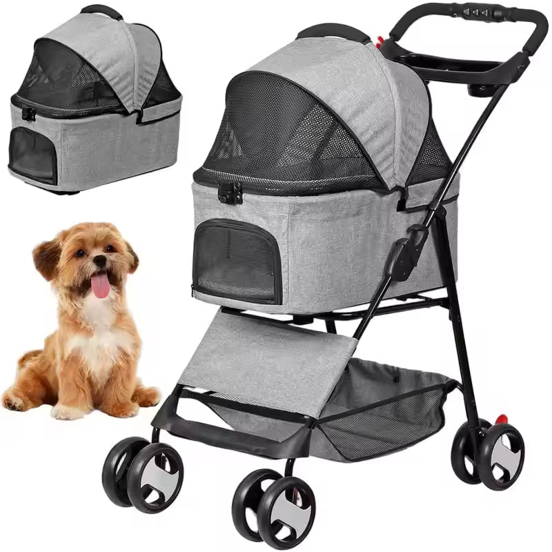 Dog Stroller For Small Dogs Cats, 4 Wheels One-Click Fold Pet Stroller With Swivel Wheels, Pet Accessories, Products For Your Pet