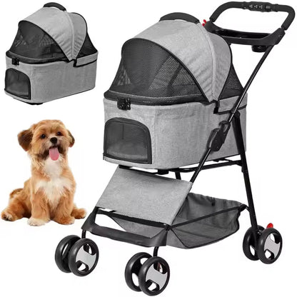 Dog Stroller For Small Dogs Cats, 4 Wheels One-Click Fold Pet Stroller With Swivel Wheels, Pet Accessories, Products For Your Pet