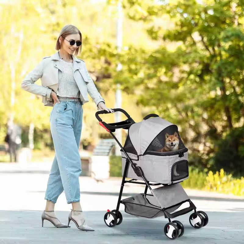 Dog Stroller For Small Dogs Cats, 4 Wheels One-Click Fold Pet Stroller With Swivel Wheels, Pet Accessories, Products For Your Pet