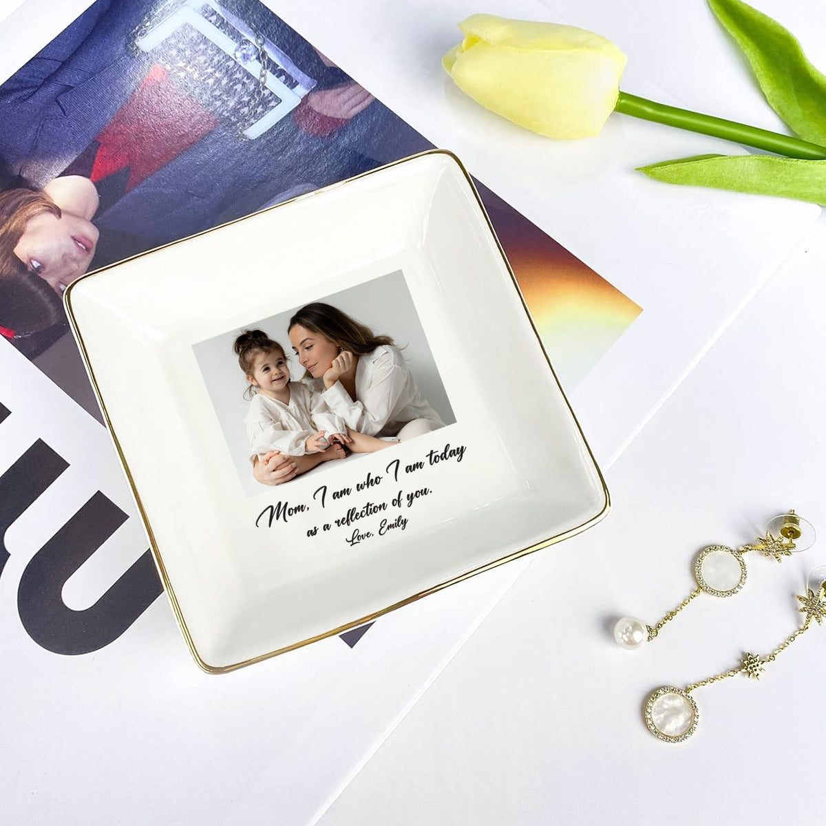 Personalized Photo Ring Dish for Mom, Mother's Day Gift, Custom Picture Jewelry Dish, Gift from Kids