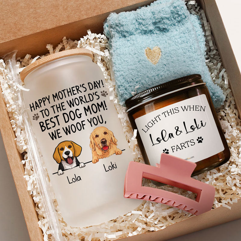 To The World Best Dog Mom, Personalized Glass And Scented Candle, Mother's Day Gift Box