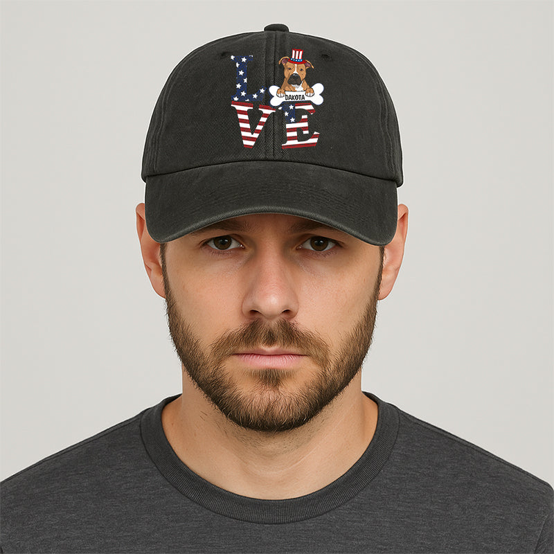 Love, 4th Of July American Flag Dog Dad Dog Mom Hat, Printed Vintage Cotton Washed Cap, Gifts For Pet Lovers