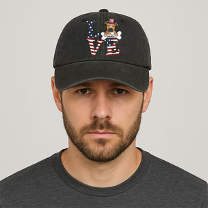 Love, 4th Of July American Flag Dog Dad Dog Mom Hat, Printed Vintage Cotton Washed Cap, Gifts For Pet Lovers
