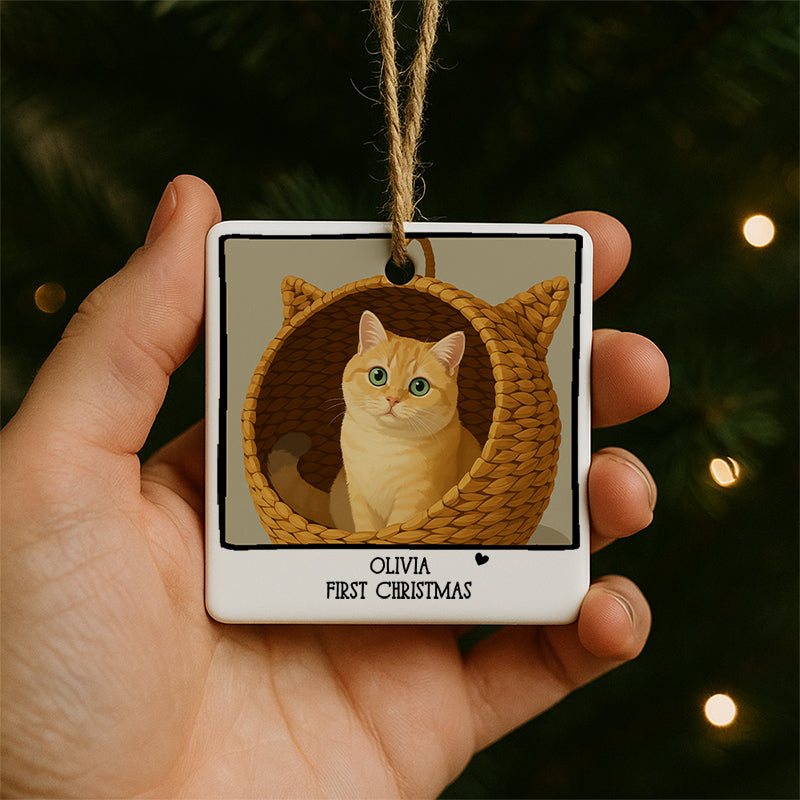 Drawing Polaroid Pictures Square Ornament, Personalized Ornaments, Anniversary Gifts, Custom Photo