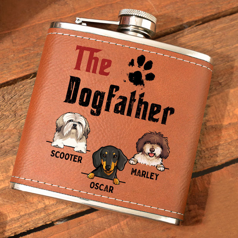 The DogFather, Personalized Leather Flask, Gift For Dog Dad