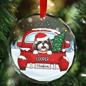 Christmas Dog Red Car, Personalized Glass Ornament, Dog Ornament, Gift For Dog Lovers