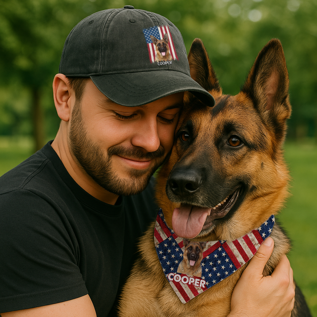 Combo Patriotic Dog Bandana And Washed Cap, Personalized Dog Bandana And Washed Cap, Perfect Pet Gift, Gifts For Dog Lovers