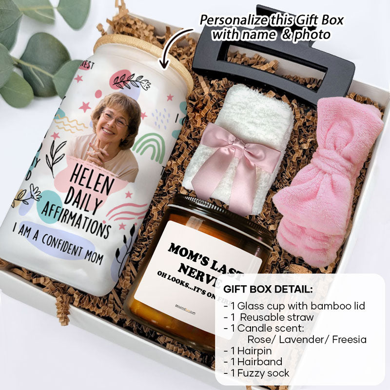 Mom Daily Affirmations, Personalized Glass And Scented Candle, Gift Box For Mom