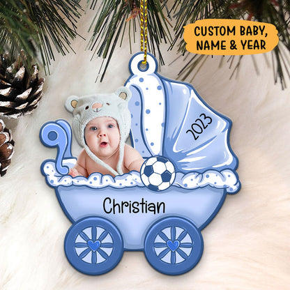Baby's Carriage Ornament, Custom Photo Ornament, Christmas Shaped Ornament, Custom Gift for Baby
