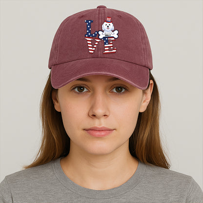 Love, 4th Of July American Flag Dog Dad Dog Mom Hat, Printed Vintage Cotton Washed Cap, Gifts For Pet Lovers