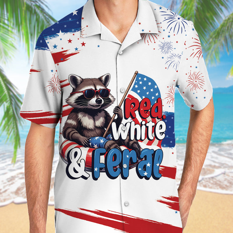 Red White And Feral Racoon Hawaii Shirt, Patriot Shirt, July 4th Shirt