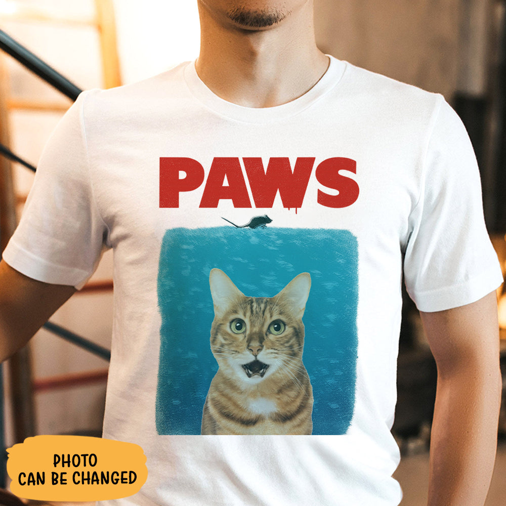 Cat Paws "Jaws" Parody Shirt,Personalized Shirt, Custom Gifts For Pet Lovers, Custom Photo