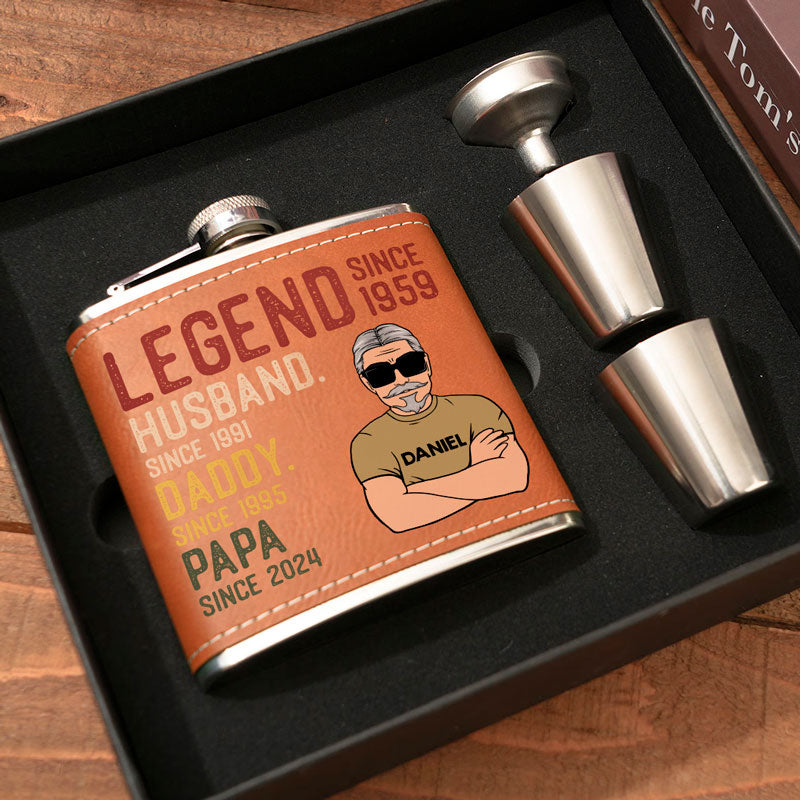 Legend, Husband, Father, Personalized Leather Flask, Father's Day Gifts