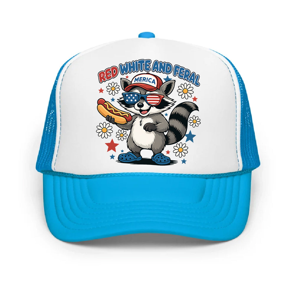 Red White And Feral, Racoon Merica Cap Trucker Hat, July 4th, Personalized Cap