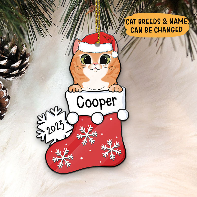 Cat Christmas Stocking, Christmas Shaped Ornament, Custom Gift for Cat Lovers