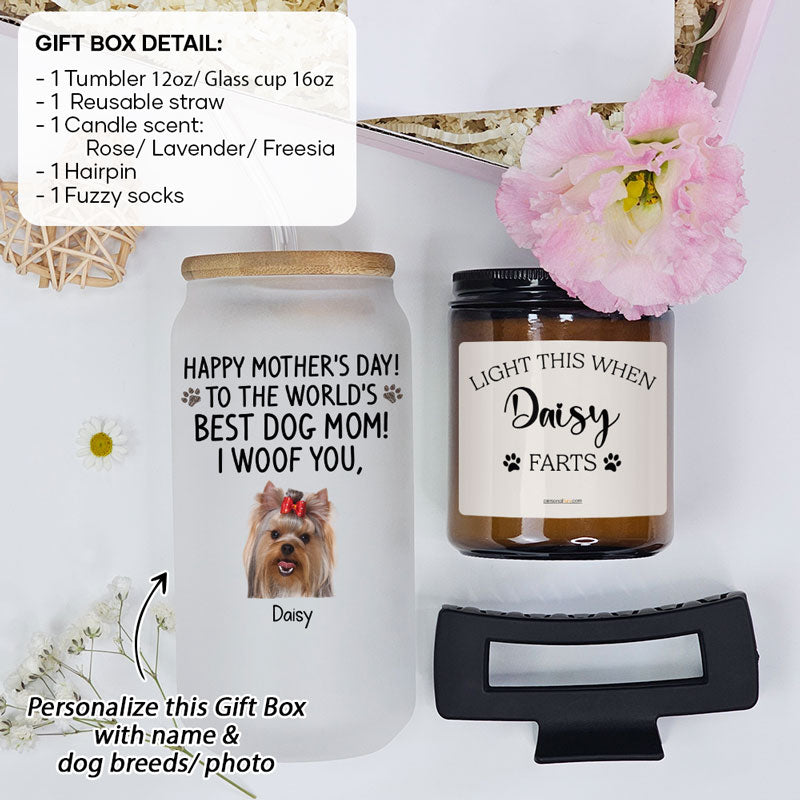 To The World Best Dog Mom, Personalized Glass And Scented Candle, Mother's Day Gift Box