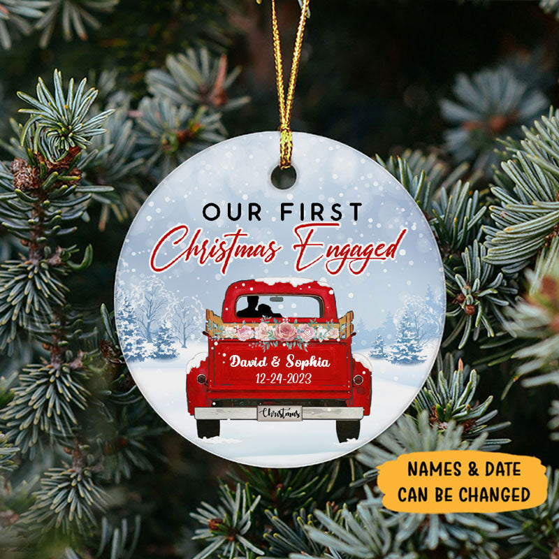 Our First Christmas Engaged, Personalized Christmas Ornaments, Custom Holiday Decoration