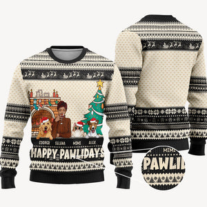 Happy Pawlidays, Personalized All-Over-Print Sweatshirt, Funny Ugly Sweater, Gift For Dog Lovers