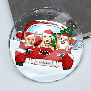 Christmas Dog Red Car, Personalized Glass Ornament, Dog Ornament, Gift For Dog Lovers