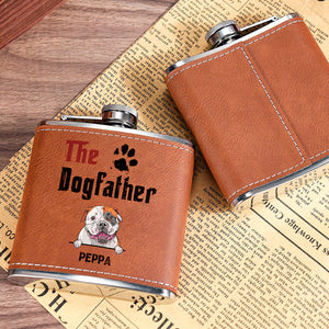 The DogFather, Personalized Leather Flask, Gift For Dog Dad
