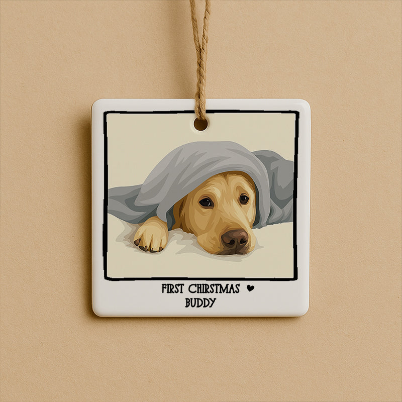 Drawing Polaroid Pictures Square Ornament, Personalized Ornaments, Anniversary Gifts, Custom Photo