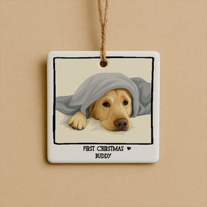 Drawing Polaroid Pictures Square Ornament, Personalized Ornaments, Anniversary Gifts, Custom Photo