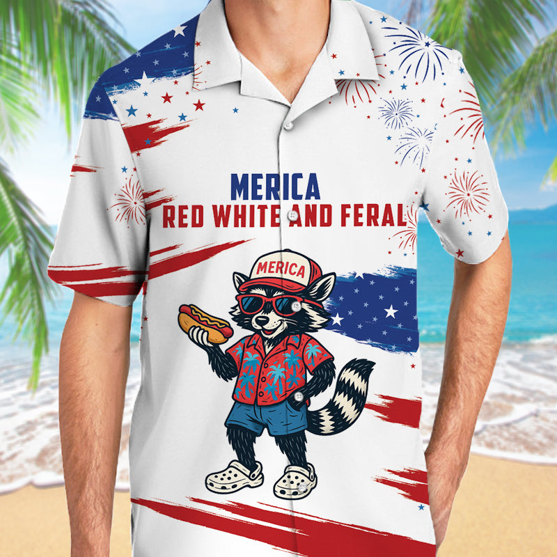 Red White And Feral Racoon Hotdog And Crocs America Flag Hawaii Shirt, Patriot Shirt, July 4th Shirt