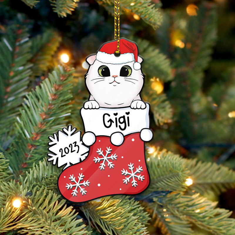 Cat Christmas Stocking, Christmas Shaped Ornament, Custom Gift for Cat Lovers
