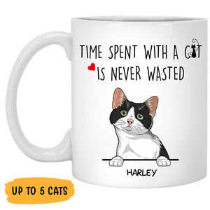 Time Spent With Cats Is Never Wasted, Custom Coffee Mug, Personalized Gifts for Cat Lovers