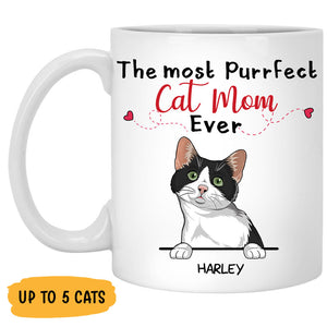 The Most Purrfect Cat Mom Ever, Custom Coffee Mug, Personalized Gifts for Cat Lovers