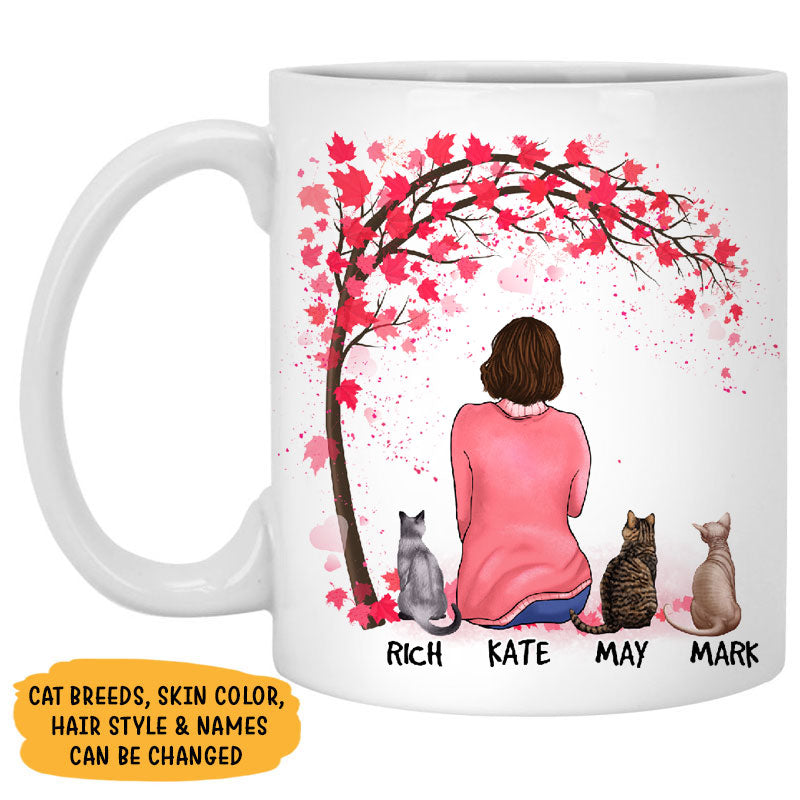 Life Is Better with Cats, Red Tree, Personalized Mugs, Custom Gifts for Cat Lovers