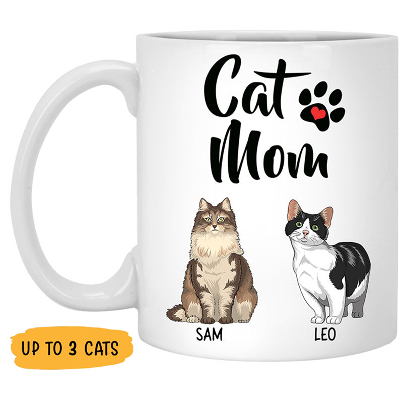 Cat Mom, Personalized Coffee Mug, Custom Gift for Cat Lovers