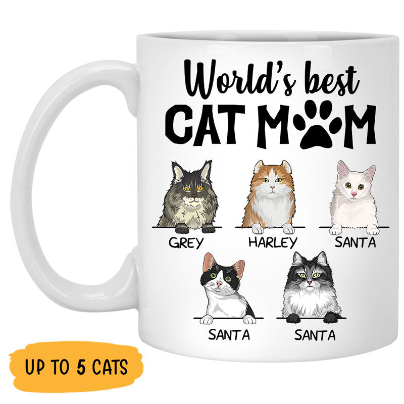 World's Best Cat Mom, Custom Coffee Mug, Personalized Gifts for Cat Lovers
