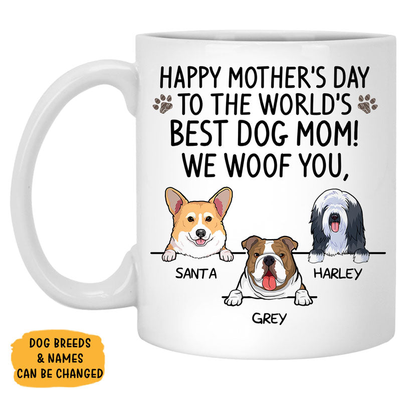 To The World Best Dog Mom, Funny Personalized Coffee Mug with over 100 Dog Breeds, Custom Gift for Dog Lovers