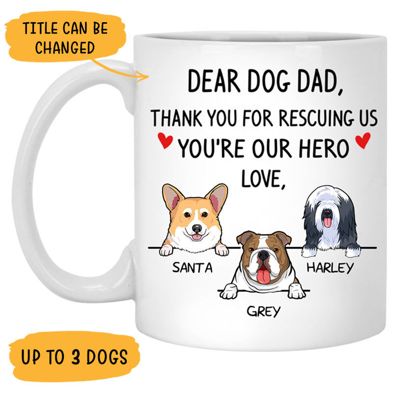 Thank You For Rescuing Me, Funny Dogs Personalized Coffee Mug with over 100 Dog Breeds, Custom Gift for Dog Lovers