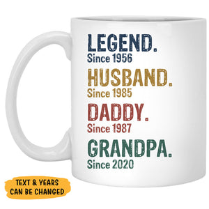Legend Husband Daddy Grandpa Since Year, Personalized Mug, Father's Day Gifts