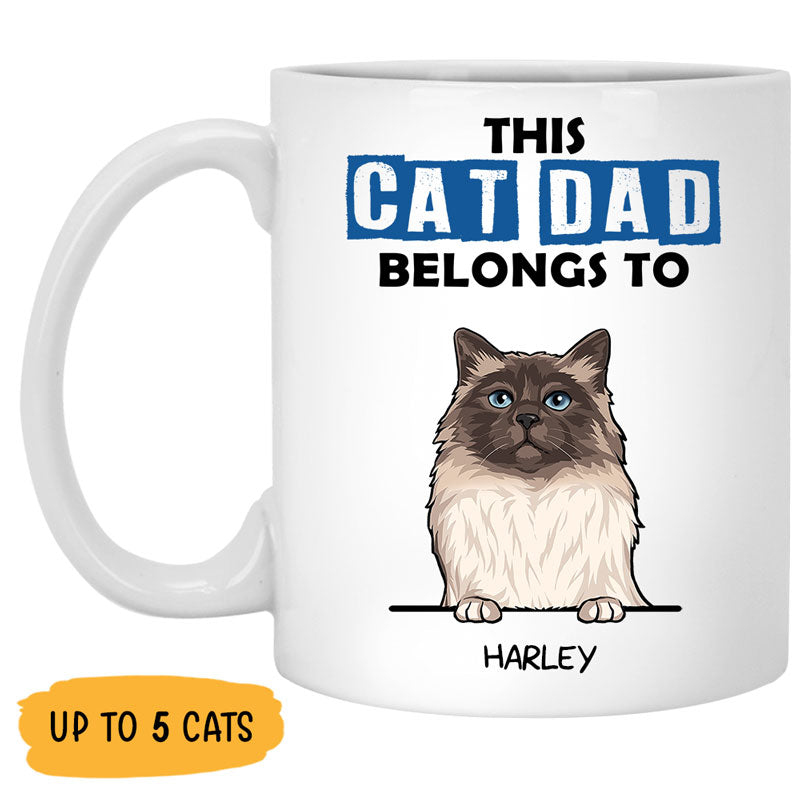 This Cat Dad Belongs To, Custom Coffee Mug, Personalized Gifts for Cat Lovers