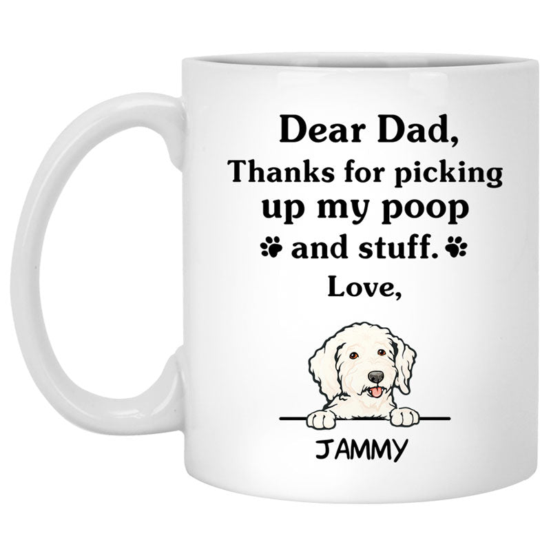 Thanks for picking up my poop and stuff, Funny Goldendoodle (White) Personalized Coffee Mug, Custom Gifts for Dog Lovers