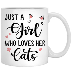 Just A Girl Who Loves Her Cat, Cat Face, Personalized Mugs, Custom Gifts for Cat Lovers