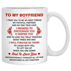 To my Boyfriend Promise Encourage Inspire, Fall mugs, Anniversary gifts, Personalized gifts for him