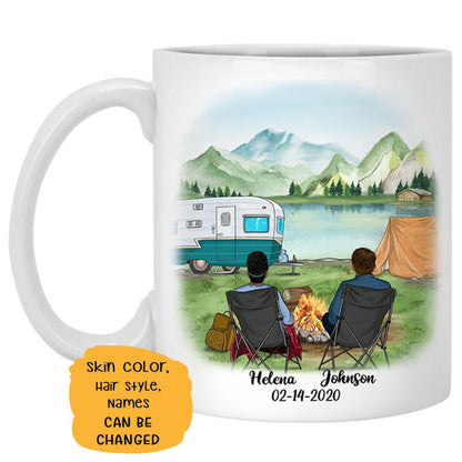 Love Is To Stay Together After Trying To Park The Camper, Customized Camping Couple mug, Anniversary gifts, Personalized gifts