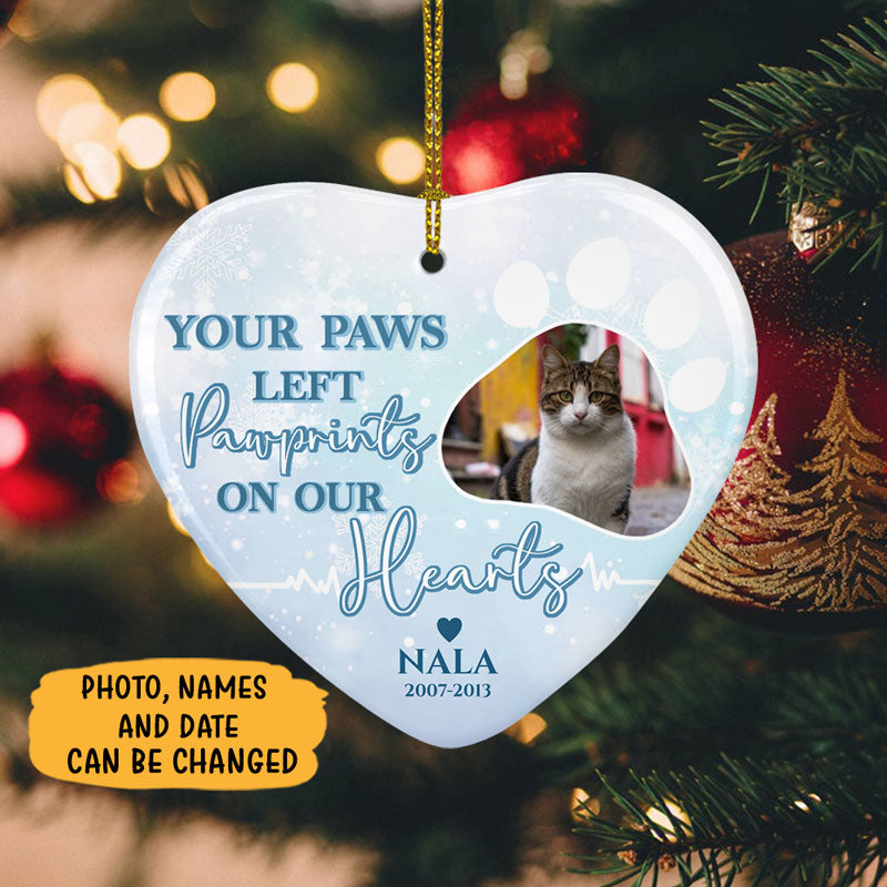 Your Paws Left Pawprints On Our Hearts, Personalized Memorial Ornaments, Custom Photo Gift, Gift for Dog Lovers, Cat Lovers